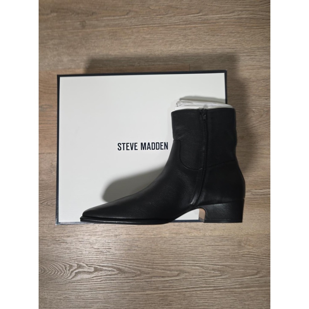 Steve Madden Define Women's Black Leather Ankle Boots Size 9 Square Toe